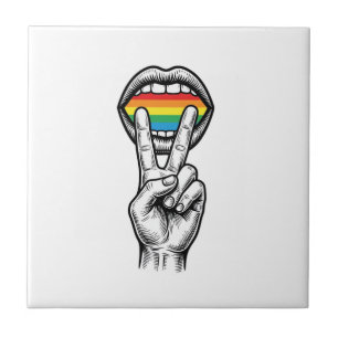 Retro Regenboog Vrede Hand Pride Vector T-shirt_1 Tegeltje