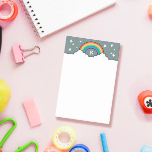 Retro Regenboog Wolken & Sterren Monogram Post-it® Notes