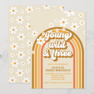 Retro Regenboog Young Wild en Drie Verjaardag Kaart