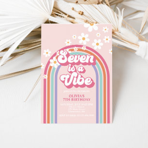 Retro Regenboog Zeven is een Vibe 7e Verjaardag Kaart