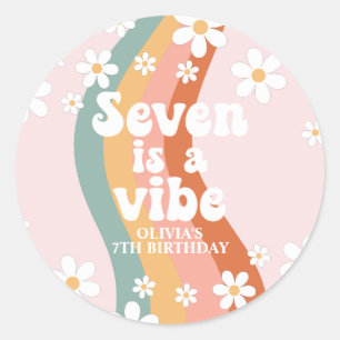 Retro Regenboog Zeven is een Vibe Daisy 7e Verjaar Ronde Sticker