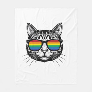 Retro regenboog zonnebril kat Pride T-shirt ontwer Fleece Deken