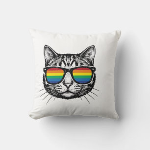 Retro Regenboog Zonnewijzer Kat Pride T-shirt Ontw Kussen