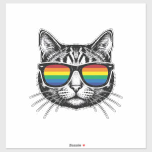 Retro Regenboog Zonnewijzer Katten Pride T-shirt O Sticker