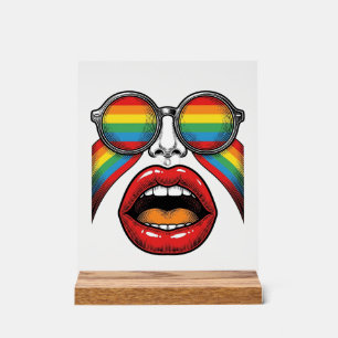 Retro Regenboog Zonnewijzer Lippen Gezicht Vector Acryl Bord