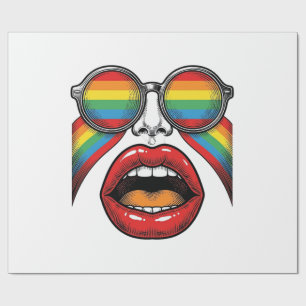 Retro Regenboog Zonnewijzer Lippen Gezicht Vector  Cadeaupapier