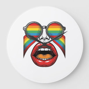 Retro Regenboog Zonnewijzer Lippen Gezicht Vector Grote Klok