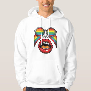 Retro Regenboog Zonnewijzer Lippen Gezicht Vector Hoodie