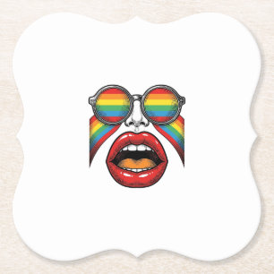 Retro Regenboog Zonnewijzer Lippen Gezicht Vector  Kartonnen Onderzetters