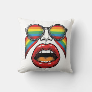 Retro Regenboog Zonnewijzer Lippen Gezicht Vector Kussen