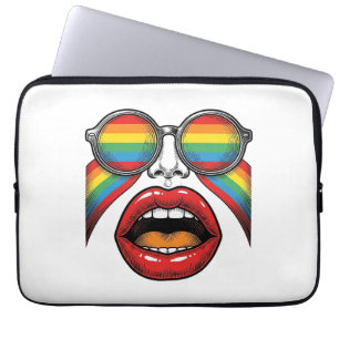 Retro Regenboog Zonnewijzer Lippen Gezicht Vector  Laptop Sleeve