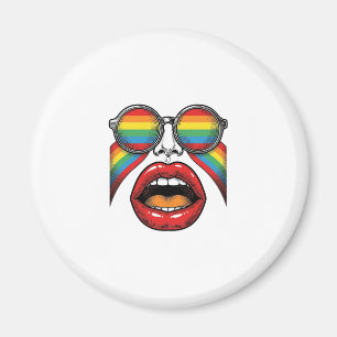 Retro Regenboog Zonnewijzer Lippen Gezicht Vector  Magneet