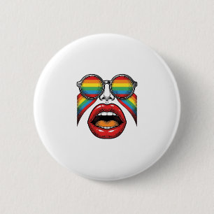Retro Regenboog Zonnewijzer Lippen Gezicht Vector  Ronde Button 5,7 Cm