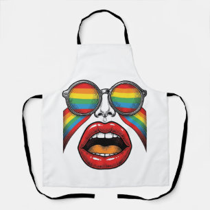 Retro Regenboog Zonnewijzer Lippen Gezicht Vector  Schort