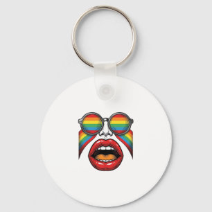 Retro Regenboog Zonnewijzer Lippen Gezicht Vector Sleutelhanger