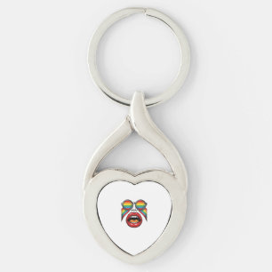 Retro Regenboog Zonnewijzer Lippen Gezicht Vector Sleutelhanger