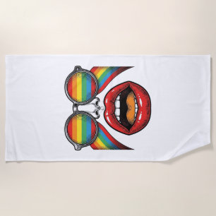Retro Regenboog Zonnewijzer Lippen Gezicht Vector  Strandlaken