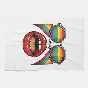 Retro Regenboog Zonnewijzer Lippen Gezicht Vector Theedoek