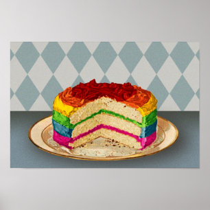 Retro-regenboogCake Poster