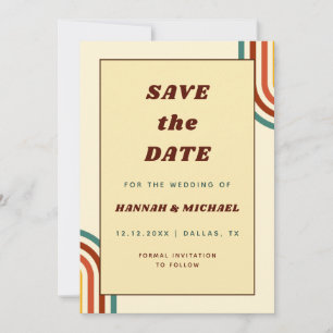 Retro Regenboogstapes 70 jaar Geel Save The Date