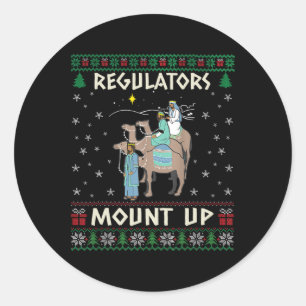 Retro Regulators Mount Up Kameel Lelijk Kerst Swe Ronde Sticker