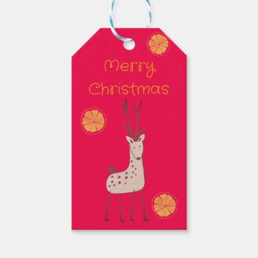 Retro Reindeer and Orange Slice Christmas Cadeaulabel (Voorkant)
