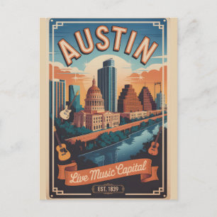 Retro Reis Austin Texas Feestdagenkaart
