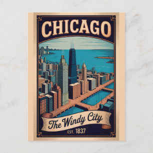 Retro Reis Chicago Illinois Winderige Stad Briefkaart