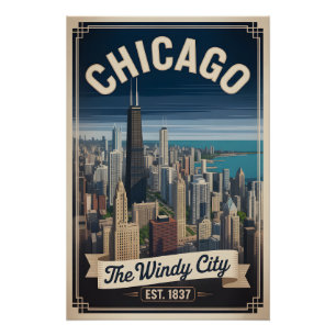 Retro Reis Chicago Illinois Winderige Stad Perfect Poster