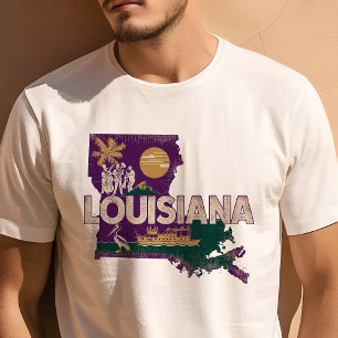 Retro Reis Iconische Louisiana Grafiek T-shirt