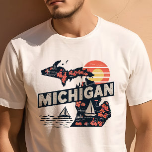 Retro Reis Iconische Michigan Grafiek T-shirt