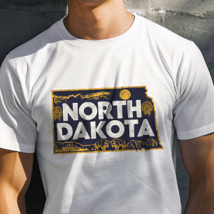 Retro Reis Iconische Noord-Dakota Grafiek T-shirt