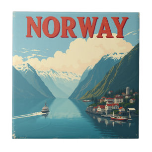  retro reis   Schilderachtig schoonheid van Noorwe Tegeltje