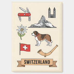 Retro Reis Zwitserland Iconische Nationale Symbole Magneet