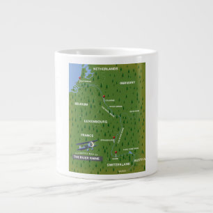 Retro Reiskaart van de Rijn. Reuzenkoffiemok Extra Grote Beker