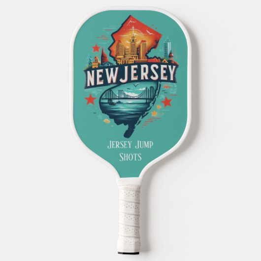 Retro Reiskaart van New Jersey State Pickleball Paddle (Achterkant)