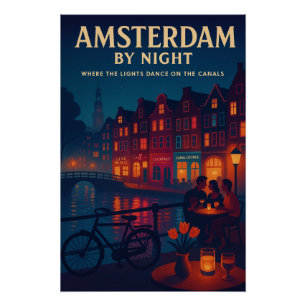Retro Reisposter: Amsterdam Nachtleven Perfect Poster