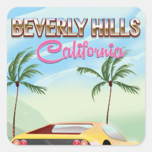 Retro-reisposter Beverly Hills California Vierkante Sticker
