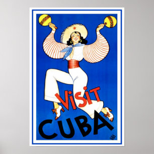 Retro reisposter, Bezoek Havana Cuba, Maracas Poster