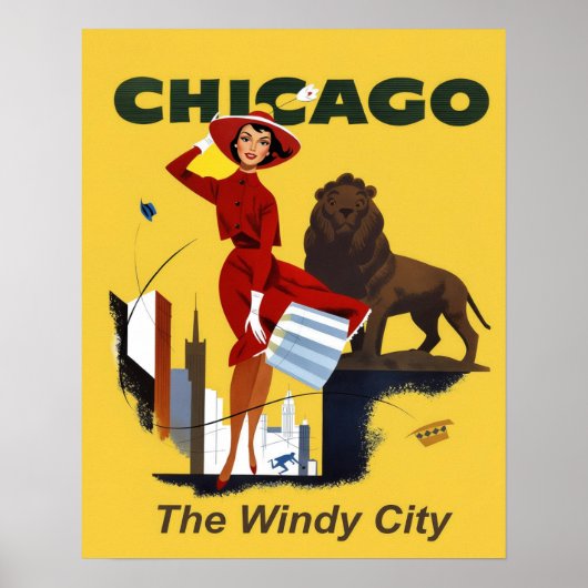Retro reisposter Chicago Poster (Voorkant)