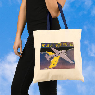 Retro reisposter, Florida vanuit de lucht vliegtui Tote Bag