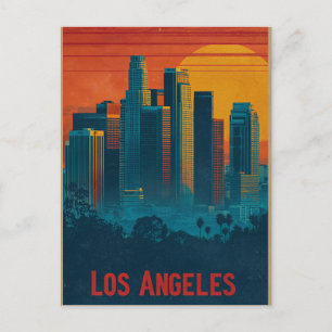 Retro-reisposter Kunst van Downtown Los Angeles Feestdagenkaart