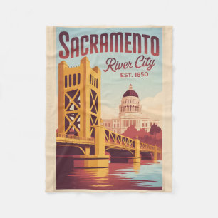 Retro reisposter Sacramento Californië Fleece Deken
