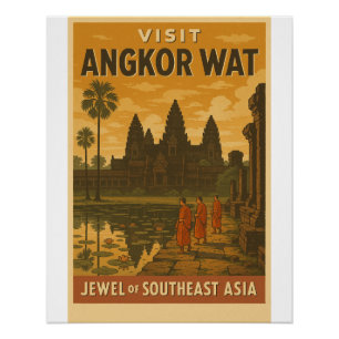 Retro reisposter van Angkor Wat tempel Perfect Poster