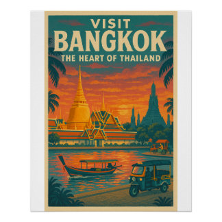 Retro reisposter van Bangkok, Thailand Perfect Poster