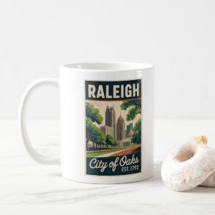 Retro Reisposter van Raleigh North Carolina Koffiemok