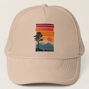 Retro Reisverlangen Zonsondergang Berg Natuurlijke Trucker Pet
