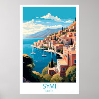 Retro Reizen Symi Griekenland Bestemming Muur Kuns