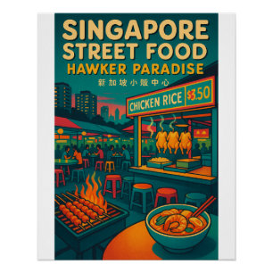 Retro-reizen van Singapore street food Perfect Poster