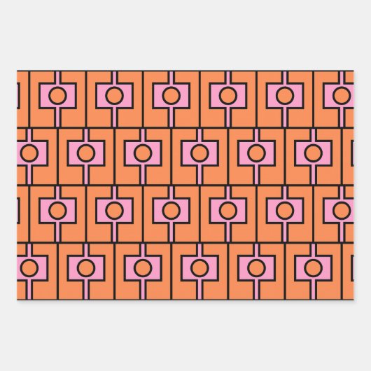 Retro Rektangel Geometrisch Patroon Mod Sinaasappe Inpakpapier Vel (Voorkant 3)